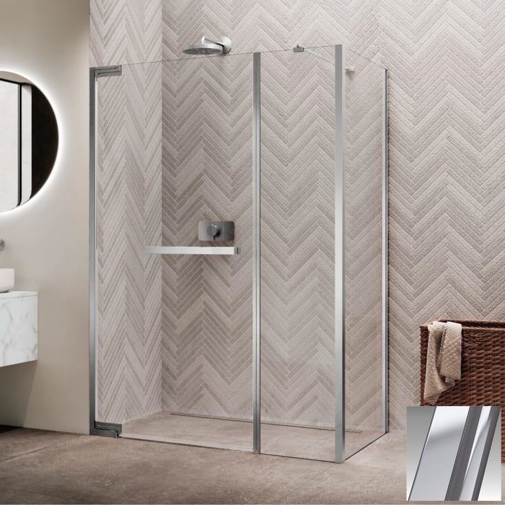 Novellini N180 GFL slagdør InLinea for hjørne, 119-122 cm, klart glass, børstet stål profil