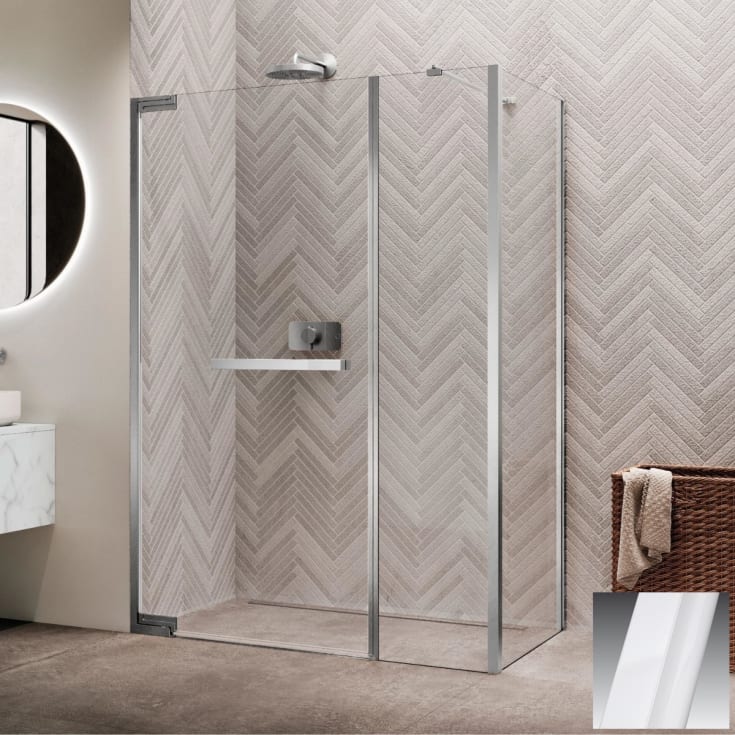 Novellini N180 GFL slagdør InLinea for hjørne, 139-142 cm, klart glass, hvit matt profil