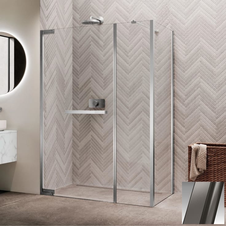 Novellini N180 GFL slagdør InLinea for hjørne, 179-182 cm, klart glass, børstet grafitt profil