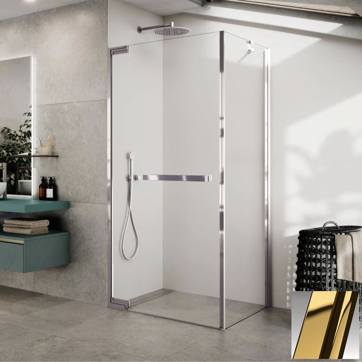 Novellini N180 G slagdør for hjørne, 78-79,5 cm, klart glass, messing profil