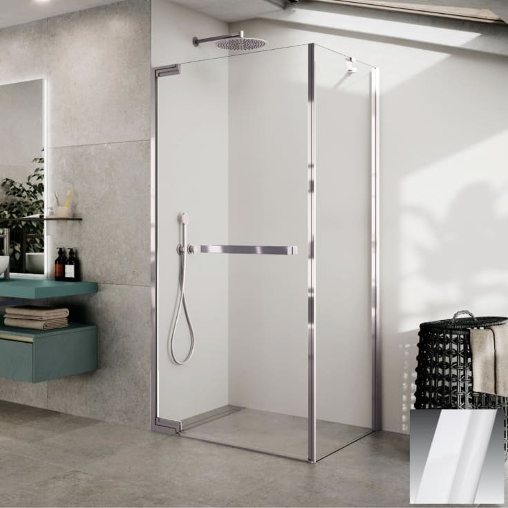 Novellini N180 FG sidefastfelt, 77,5-79 cm, klart glass, hvit matt profil