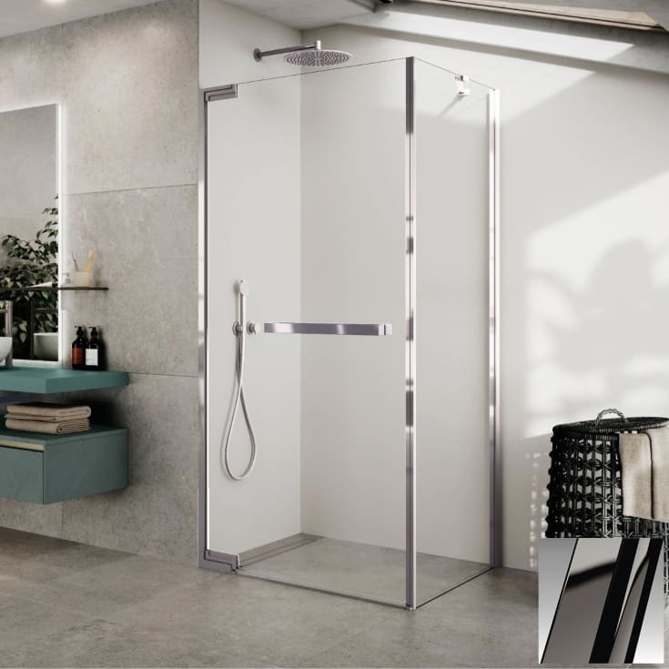 Novellini N180 FG sidefastfelt, 87,5-89 cm, klart glass, sort krom profil