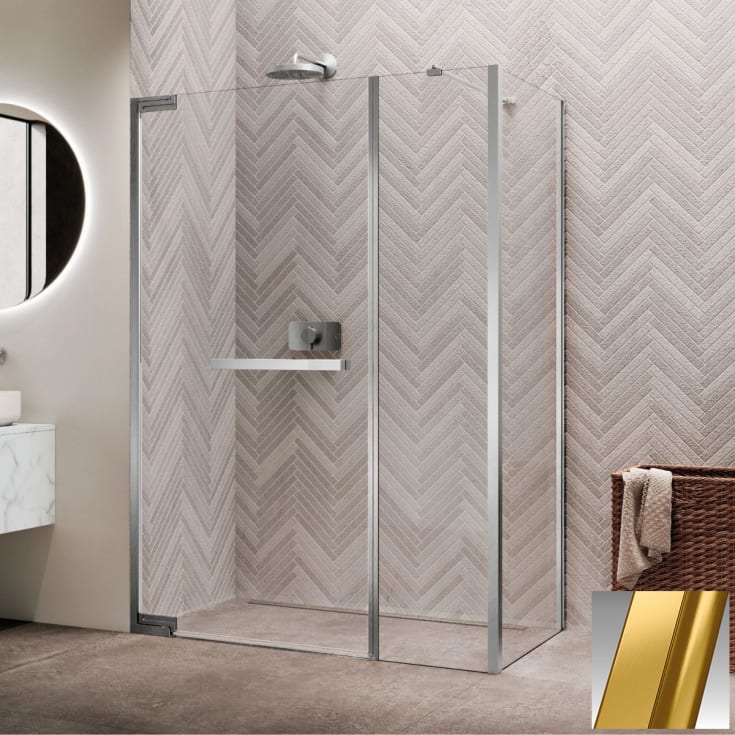 Novellini N180 F sidefastfelt for InLinea hjørne , 77,5-79,5 cm, klart glass, børstet messing profil