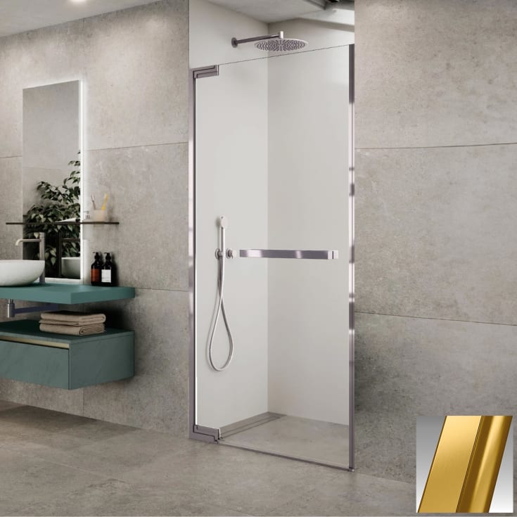 Novellini N180 1B slagdør nisje, 87,5-89 cm, klart glass, børstet messing profil