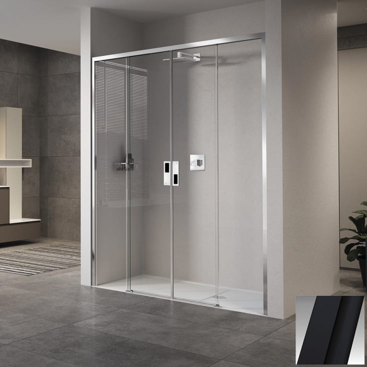 Novellini Opera 2A skyvedører, 117-121 cm, klart glass, sort matt profil