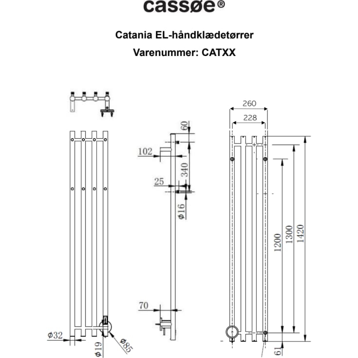 Cassøe Catania håndklædetørrer, el, 26x142 cm, mat bronze