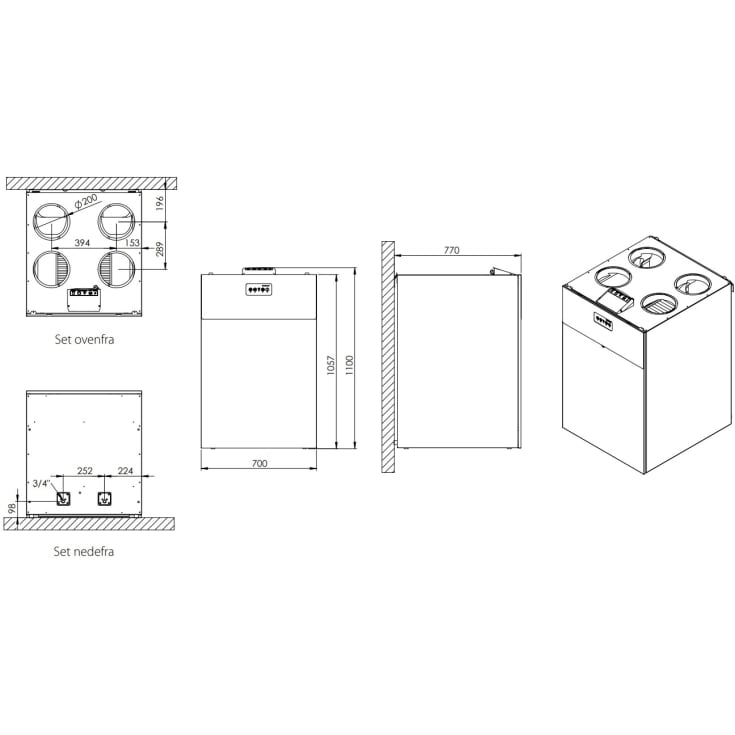 Dantherm HCV 700 ventilationsanlæg med varmegenvinding, Ø125 mm