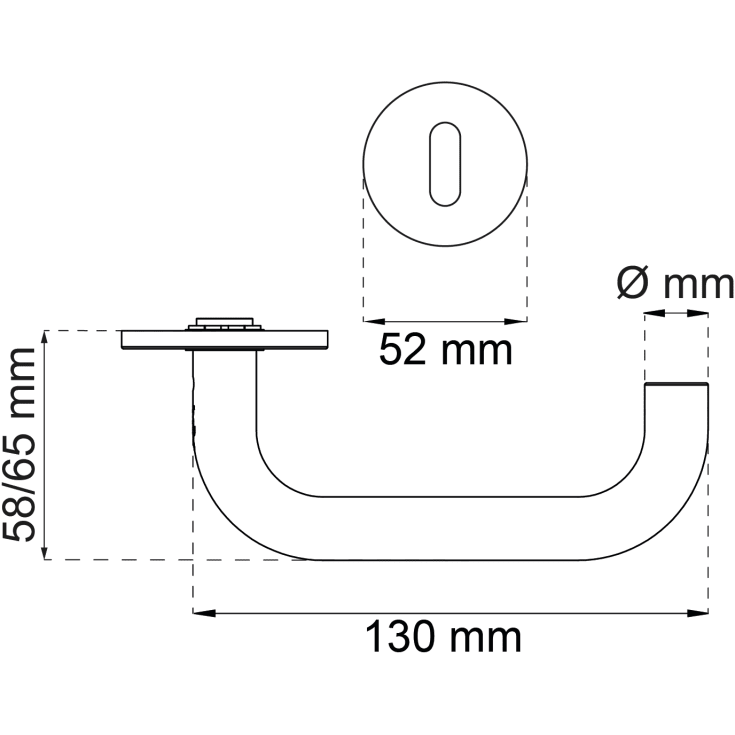Dörrhandtag med lås, u-form 19 mm, rostfritt stål