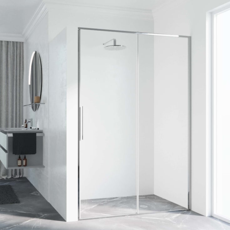 Novellini Riga 2P skyvedør høyre, 149-152 cm, klart glass, krom profil