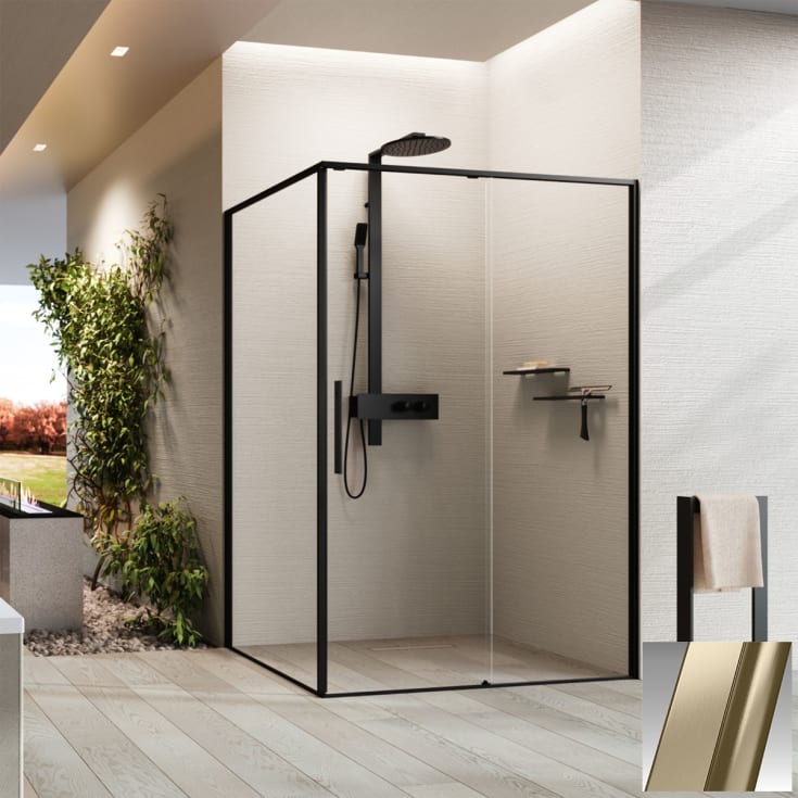 Novellini Riga 2PF skyvedør venstre, 147,5-149 cm, klart glass, børstet bronse profil