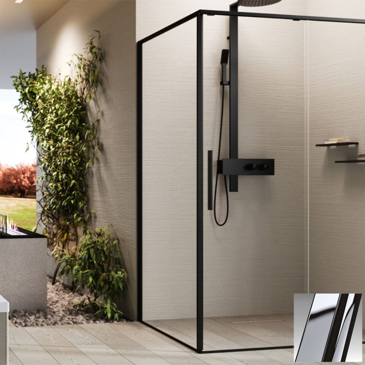 Novellini Riga F2P fastvegg venstre, 89-90,5 cm, klart glass, krom profil