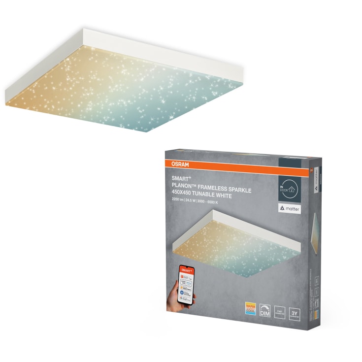 Osram Smart+ Wifi Planon Frameless Sparkle panel, justerbar hvid, 45x45 cm