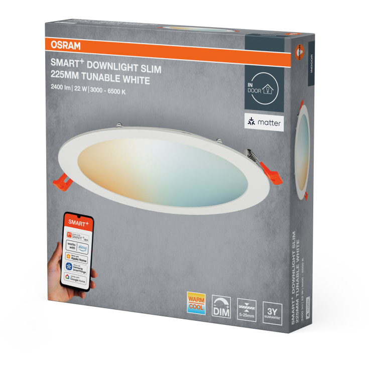 Osram Smart+ Wifi Slim innfelt spotlight, justerbar hvit, Ø22,5 cm