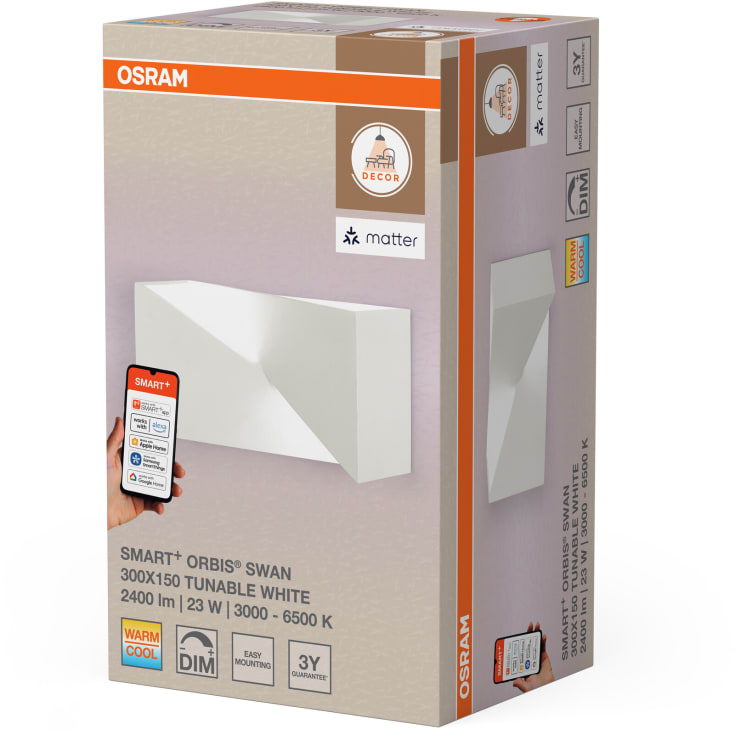 Osram Smart+ Wifi Matter Orbis Swan væglampe, 30x15 cm