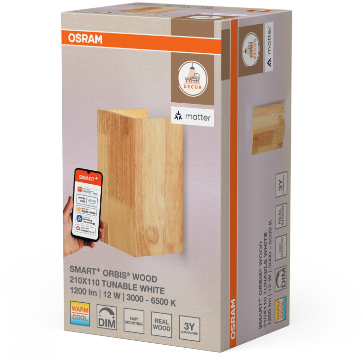 OSRAM SMART+ Orbis Wall wood squ 12W/830-865 210x110mm WiFi