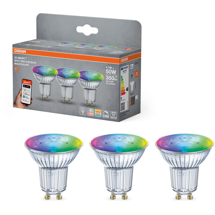 Osram Smart+ Wifi Matter GU10 spotlight, färgskiftande, 4,7W, 3-pack