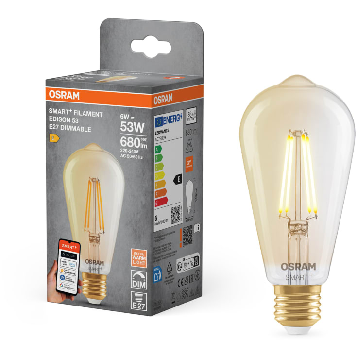 Osram Smart+ Wifi Matter E27 edisonpære, 2400K, 6W