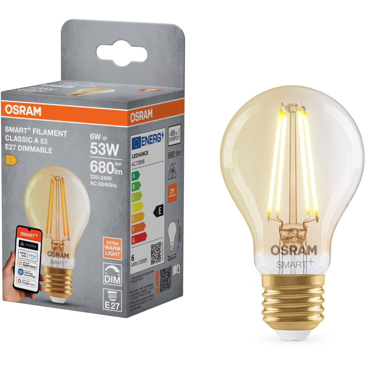 Osram Smart+ Wifi Matter E27 standardpære, 2400K, 6W