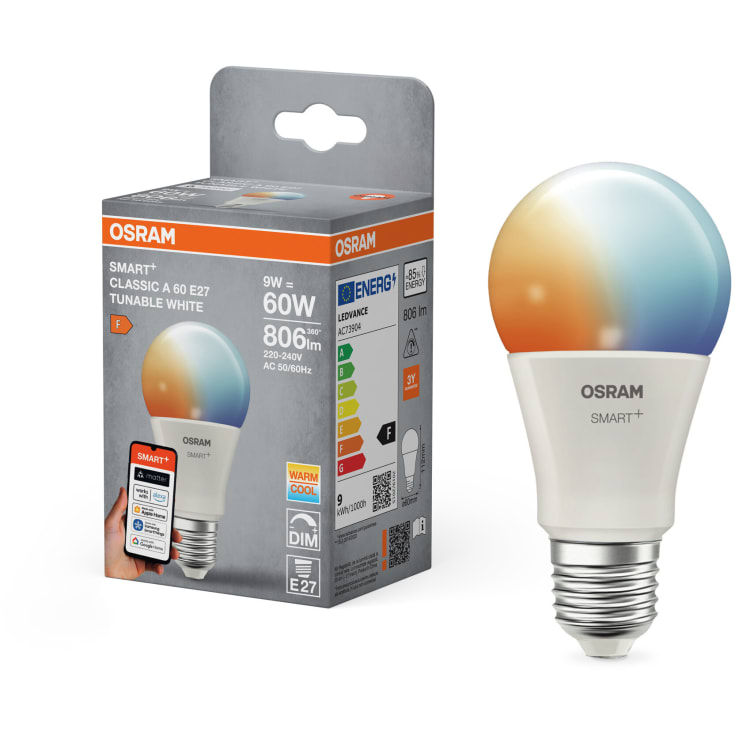 Osram Smart+ Wifi Matter E27 standardlampa, 2700K-6500K, 9W