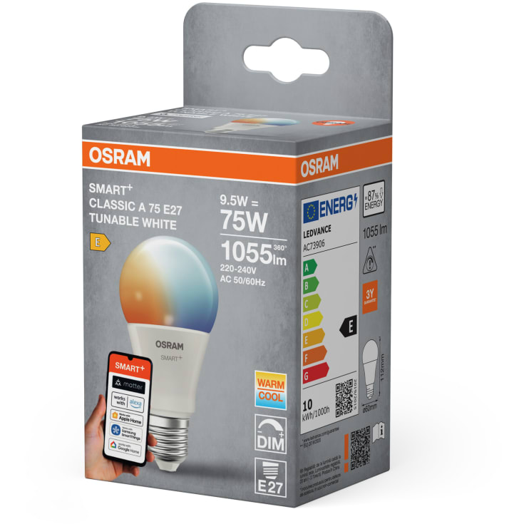 Osram Smart+ Wifi Matter E27 standardpære, 2700K-6500K, 9,5W
