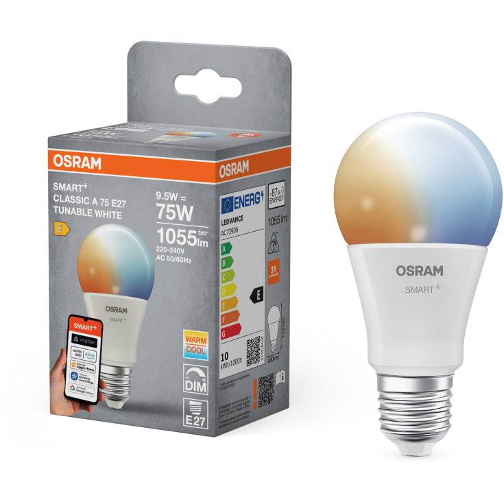 Osram Smart+ Wifi Matter E27 standardpære, 2700K-6500K, 9,5W