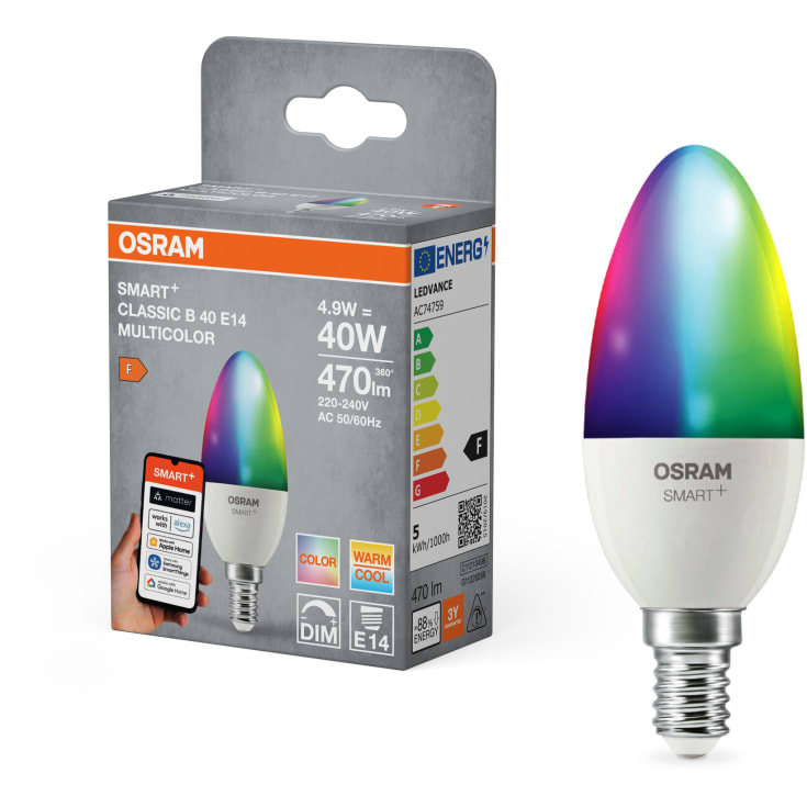 Osram Smart+ Wifi Matter E14-pære, fargeskiftende, 4,9W