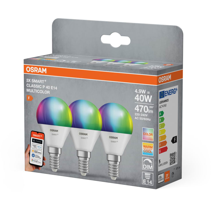 Osram Smart+ Wifi E14 kronlampa, färgskiftande, 4,9W, 3-pack