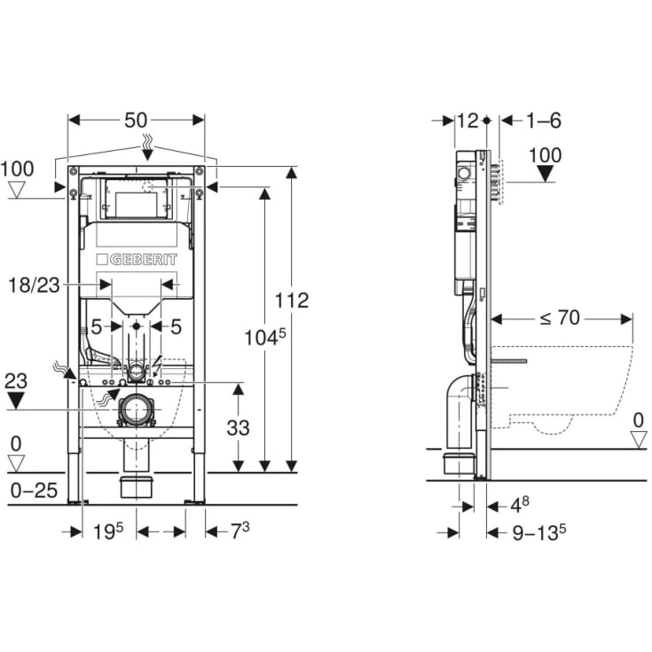 Geberit Duofix Sigma Innbyggingssisterne, 112 cm
