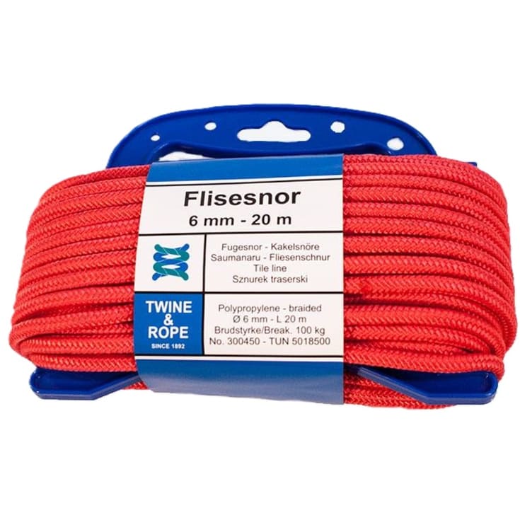 5 stk Flisesnor, rød, 6 mm x 20 meter