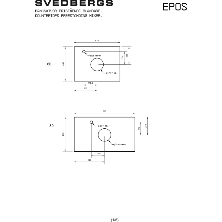 Svedbergs Sirius bordplade, 60x46 cm, sort