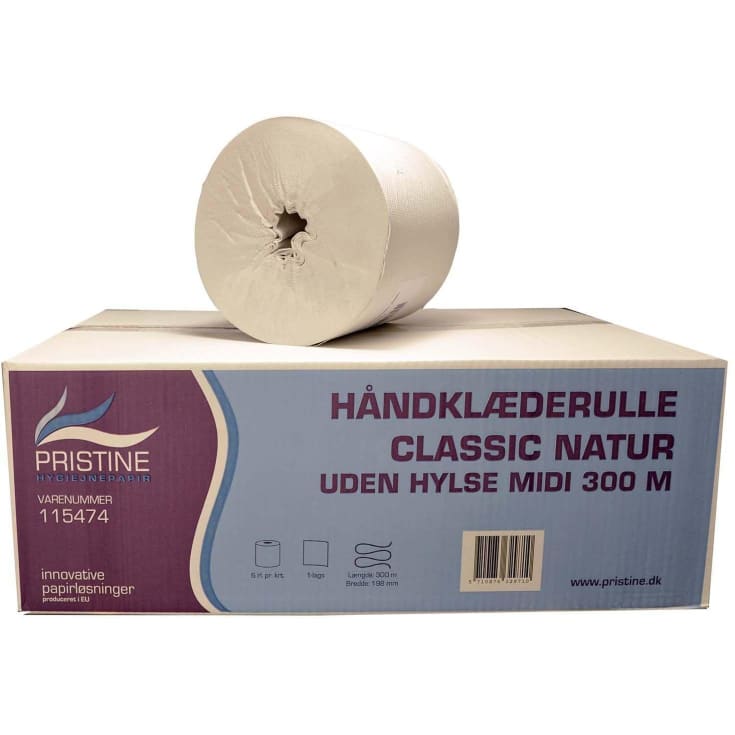 Pristine håndklæderulle, 1-lags, uden hylse, Ø20 cm, natur 300 m
