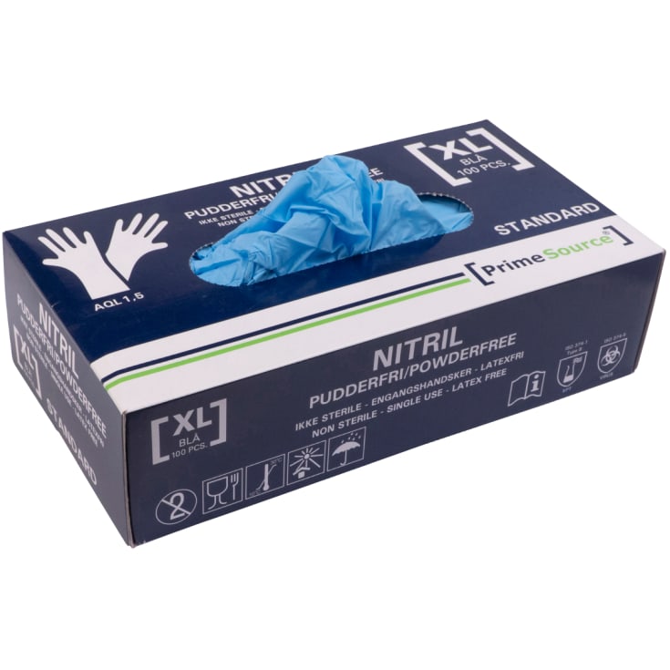 PrimeSource engangshandske, nitril, pudderfri, blå, str. XL