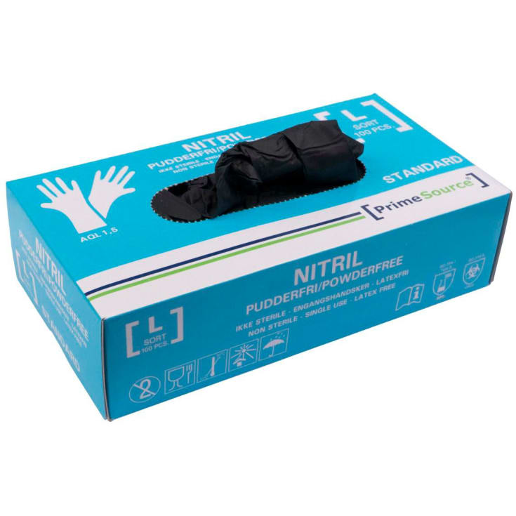 PrimeSource engangshandske, nitril, pudderfri, sort, str. L