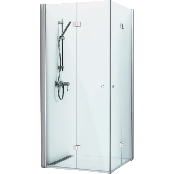 Svedbergs Skoga brusehjørne, 69x89 cm, klart glas, blank aluminium profil