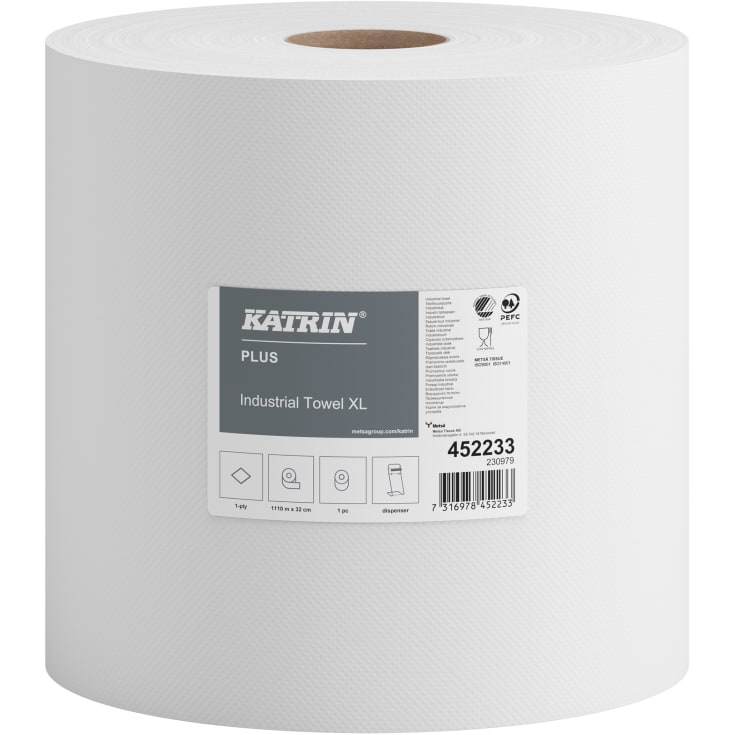 Katrin industriaftørringsrulle 452233, 1-lags, hvid, 1110 m