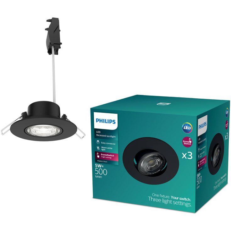 Philips Cilantro indbygningsspot, sort, 3-pak