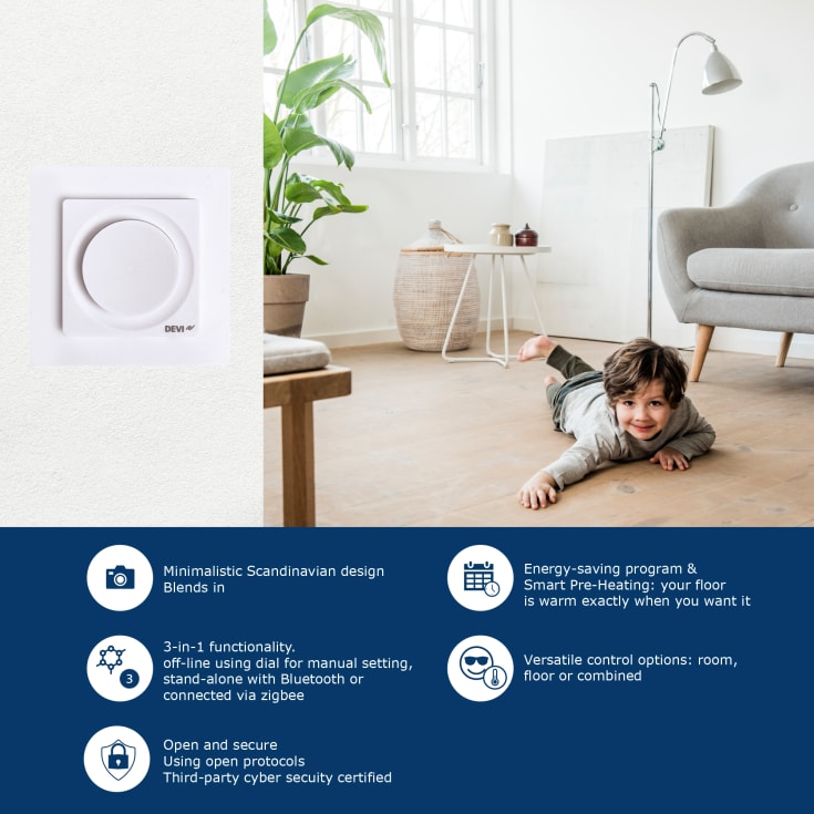 Devi reg Display Connect termostat, Zigbee & Bluetooth, hvid