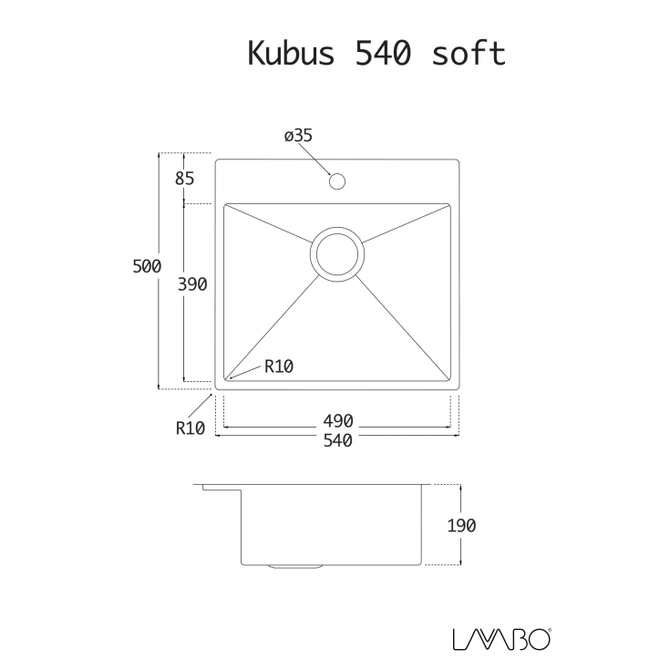Lavabo Kubus 540 Soft køkkenvask, 54x50 cm, kobber