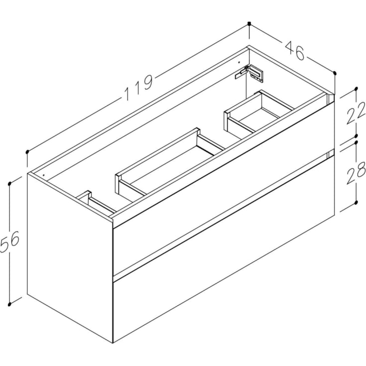 Korsbakken Loft servantskap, med 2 skuffer, dobbel, soft-close, 119x46 cm, hvit matt