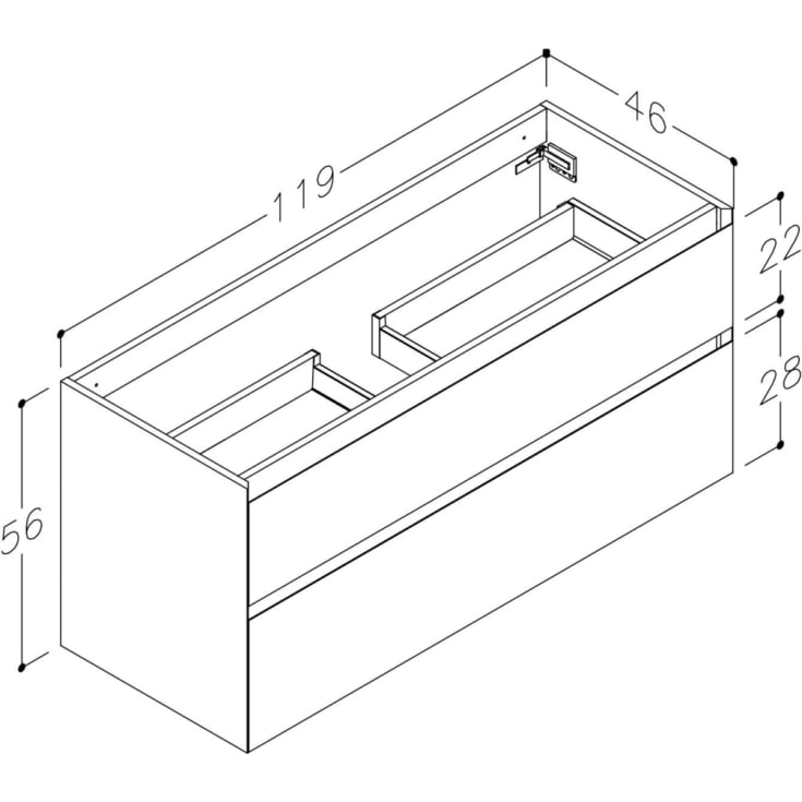 Korsbakken Loft servantskap, med 2 skuffer, soft-close, 119x46 cm, linen