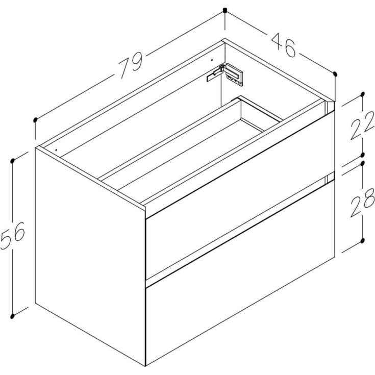 Korsbakken Loft underskap, med 2 skuffer, soft-close, 79x46 cm, linen