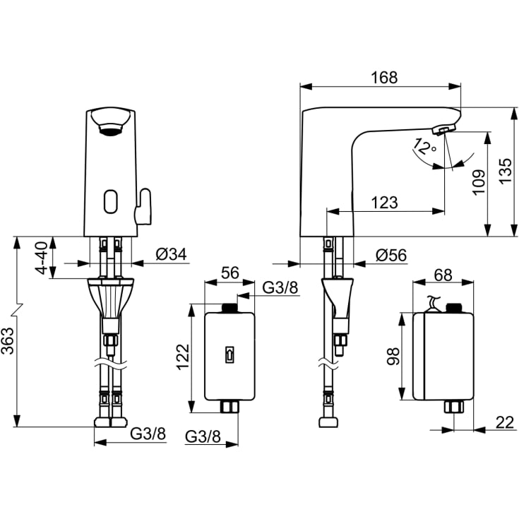 Oras Electra 92 Digital+ håndvaskarmatur, berøringsfri, krom