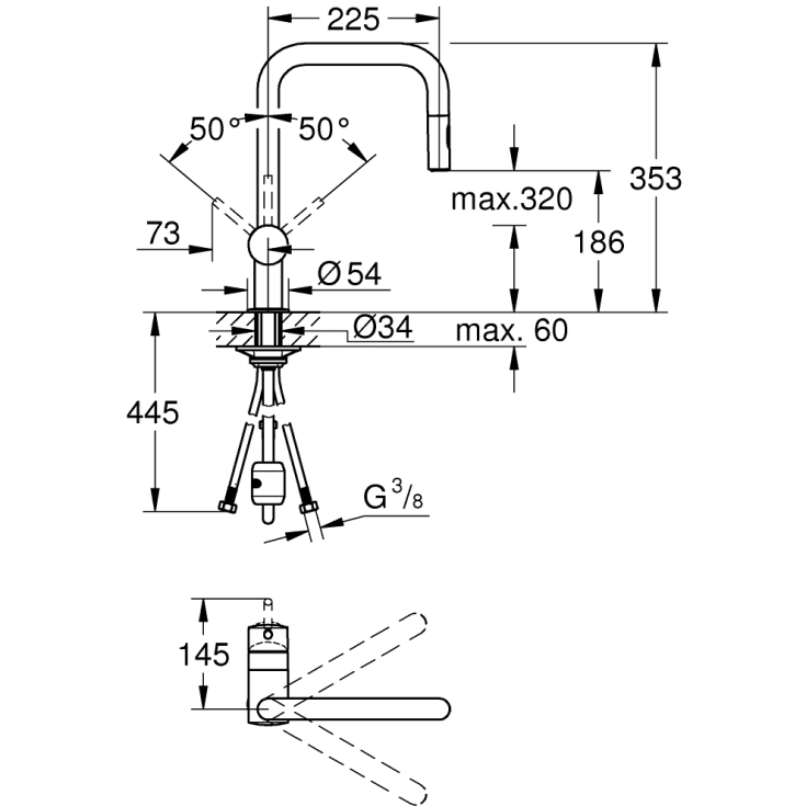 Grohe Minta køkkenarmatur, udtrækstud, sort krom