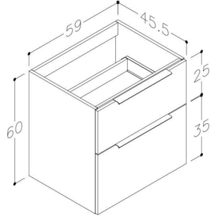 Korsbakken BIG underskap, med 2 skuffer, soft-close, 59x45,5 cm, grå matt