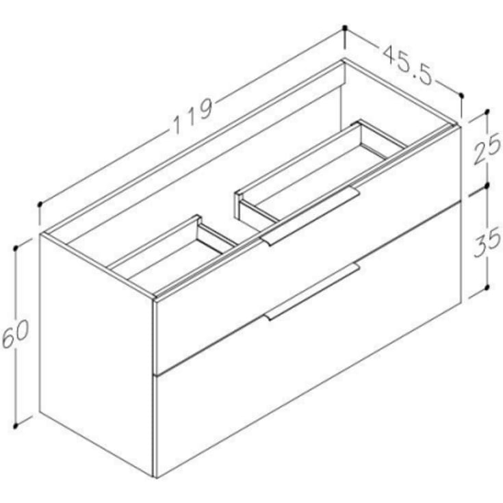 Korsbakken BIG servantskap, med 2 skuffer, soft-close, 121x45,5 cm, antikk rød