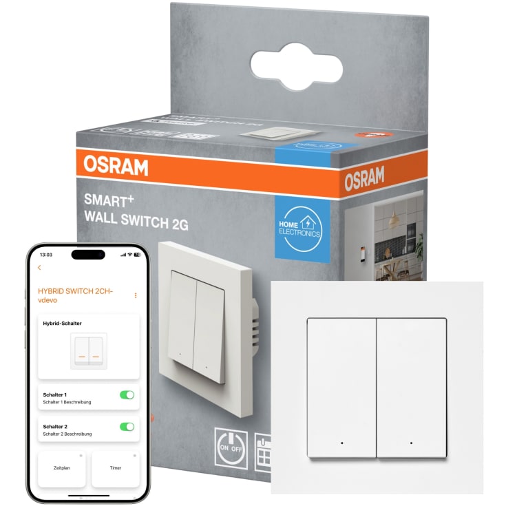 Osram Smart+ Wifi Matter strömbrytare, 2-knapp, vit