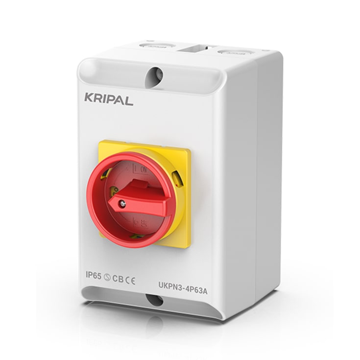 Kripal Sikkerhetsbryter 25A AC23 3P+N, frontbetjent, grå/rød