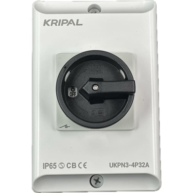 Kripal Säkerhetsbrytare 32A AC23 3P+N, frontmanövrerad, grå/svart