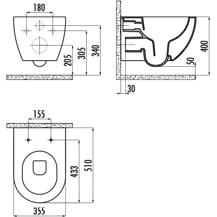 Creavit sort væghængt rimless toilet excl. toiletsæde