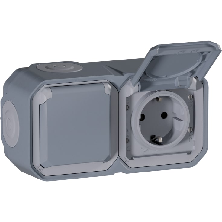 5 stk PLEXO55 Stikkontakt schuko fortrådet 16A  4 modul grå